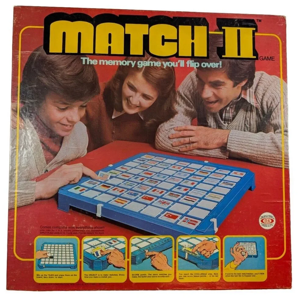 1978 Ideal Match II Memory Game World Flags Complete Vintage Board Game